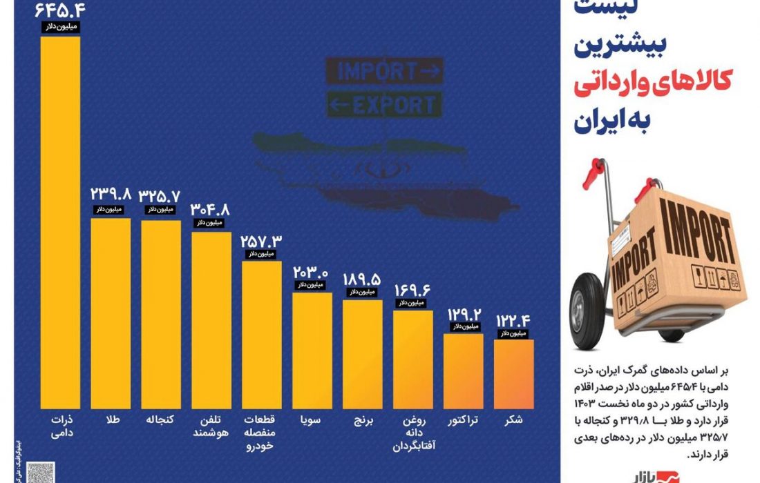 اینفوگرافیک/بیشترین کالاهای وارداتی به ایران در دو ماه نخست امسال